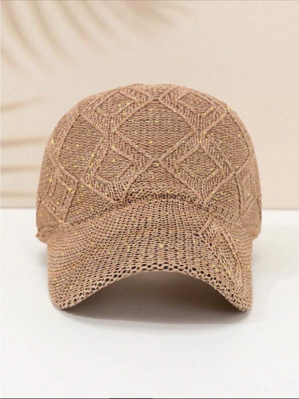 Stylish Beige Knit Baseball Cap with Subtle Metallic Threads